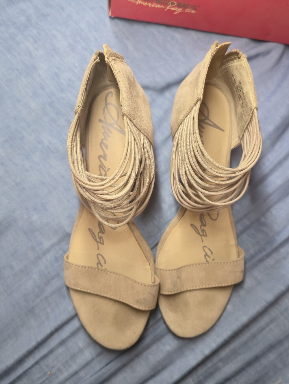 American Rag Cie Fringe Wedge Sandals Ankle-Zip Closure Tan Size 7.5M
